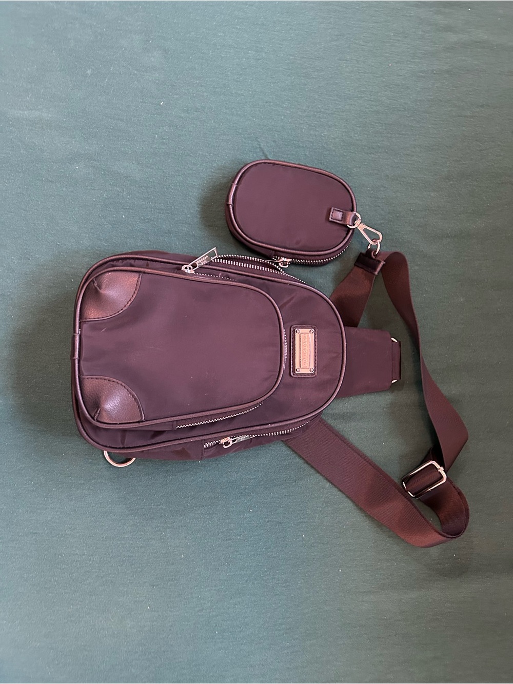 Madden Girl Black Nylon Sling Bag with Detachable Pouch